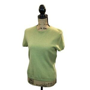 Vertical Design Womens 100% Cashmere 2-Ply Short Sleeve Sweater Green Size S Mad